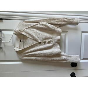 Women's Free People Cream Textured Hooded Sweater with Buttons, Size Small